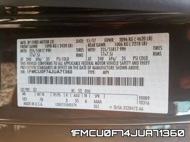 1FMCU0F74JUA71360 фото 2