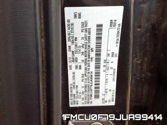 1FMCU0F79JUA99414 фото 2
