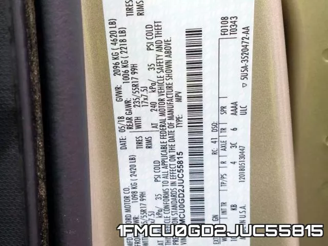 1FMCU0GD2JUC55815 фото 2