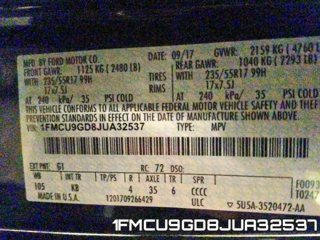 1FMCU9GD8JUA32537 фото 2