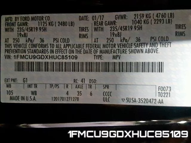 1FMCU9GDXHUC85109 фото 2