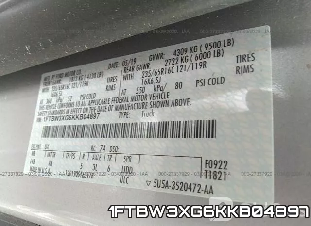 1FTBW3XG6KKB04897 фото 7