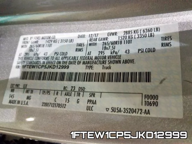 1FTEW1CP5JKD12999 фото 2