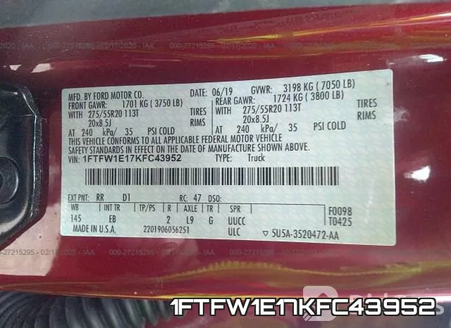 1FTFW1E17KFC43952 фото 6