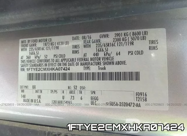 1FTYE2CMXHKA07424 фото 8