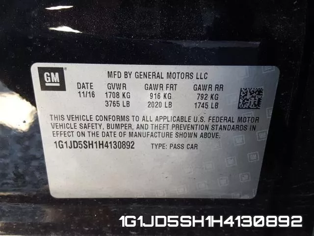 1G1JD5SH1H4130892 фото 2