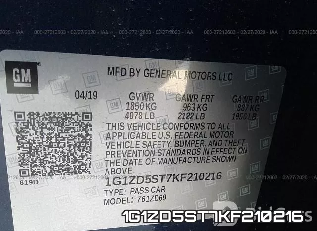 1G1ZD5ST7KF210216 фото 8