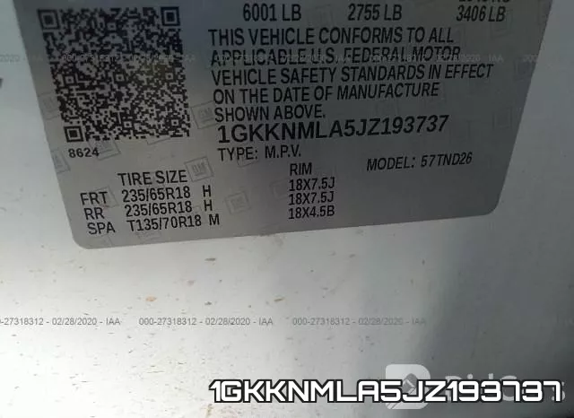 1GKKNMLA5JZ193737 фото 7