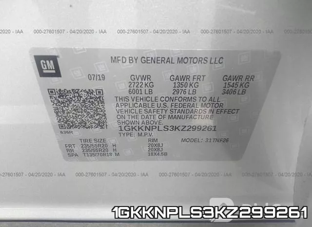 1GKKNPLS3KZ299261 фото 9