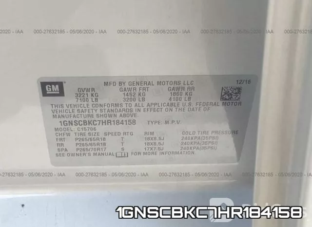 1GNSCBKC7HR184158 фото 7
