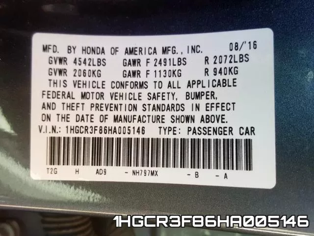 1HGCR3F86HA005146 фото 2