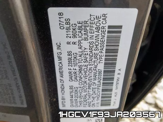 1HGCV1F93JA203567 фото 2