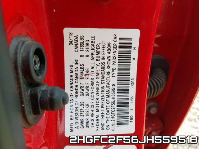 2HGFC2F56JH559518 фото 2
