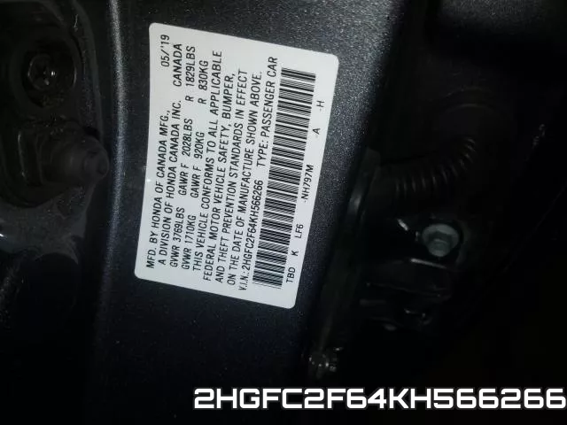 2HGFC2F64KH566266 фото 2