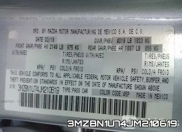 3MZBN1U74JM210619 фото 7