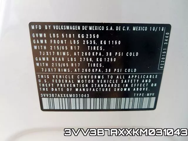 3VV3B7AXXKM031043 фото 2