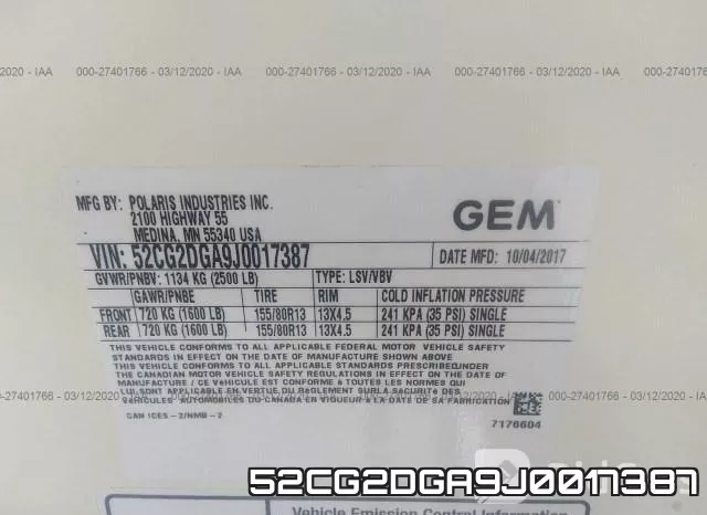 52CG2DGA9J0017387 фото 5