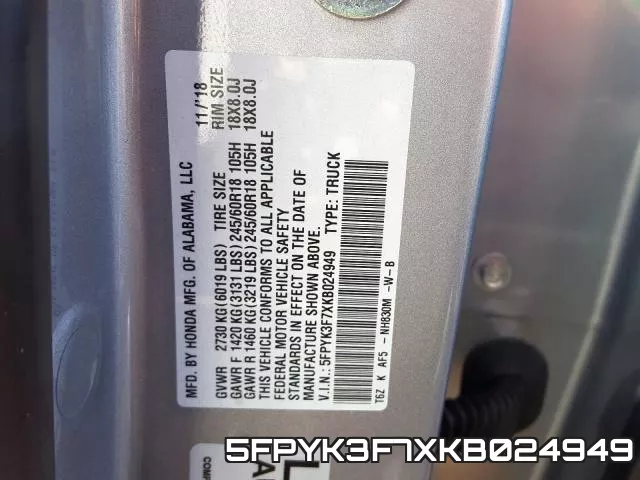 5FPYK3F7XKB024949 фото 2