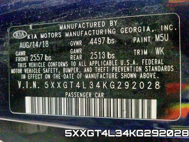 5XXGT4L34KG292028 фото 2