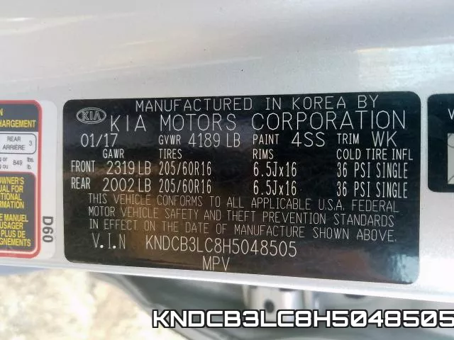 KNDCB3LC8H5048505 фото 2