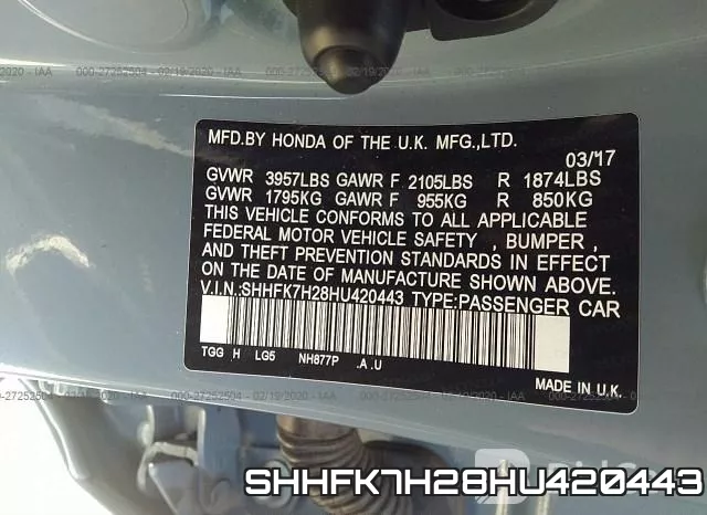 SHHFK7H28HU420443 фото 8