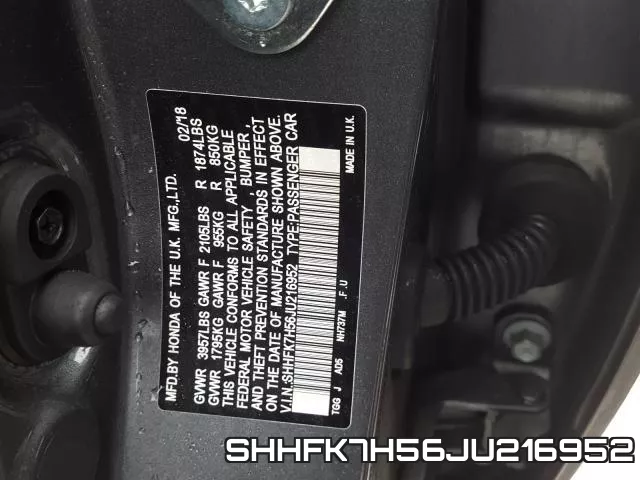 SHHFK7H56JU216952 фото 2