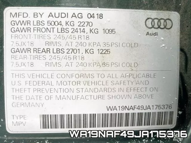 WA19NAF49JA175376 фото 2