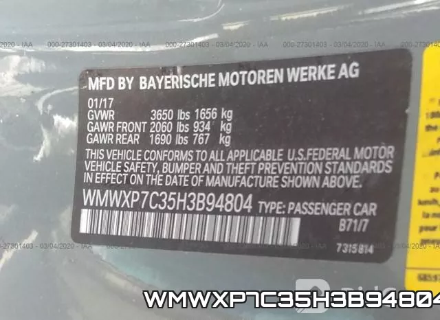 WMWXP7C35H3B94804 фото 6