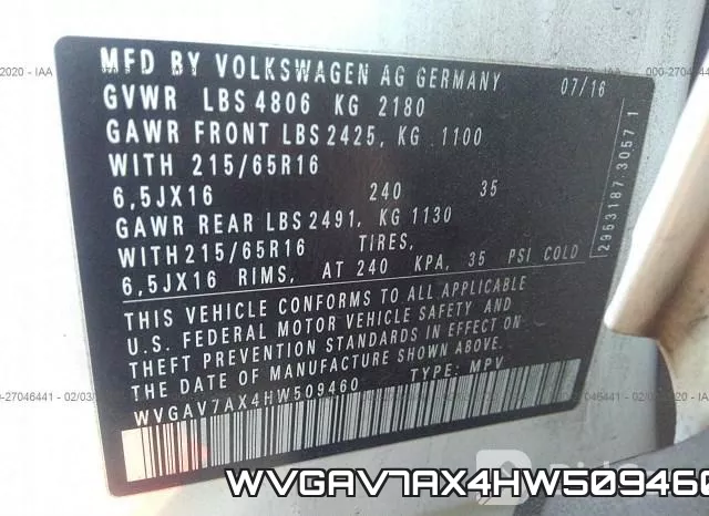WVGAV7AX4HW509460 фото 7