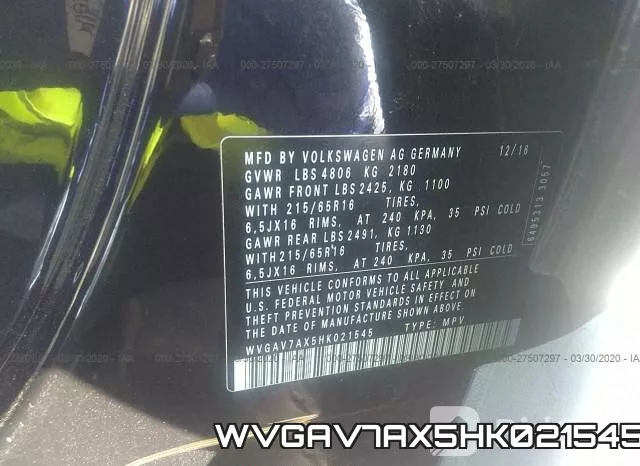 WVGAV7AX5HK021545 фото 6