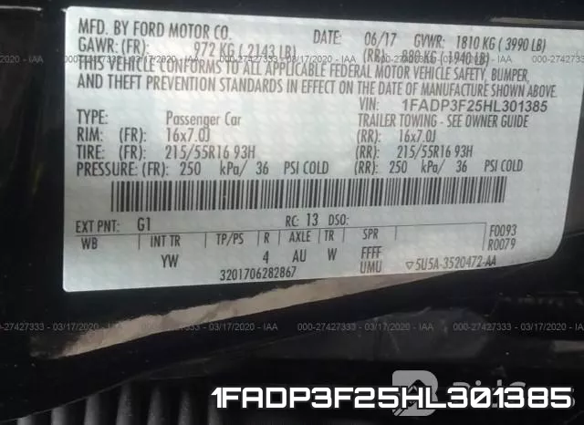 1FADP3F25HL301385 фото 6