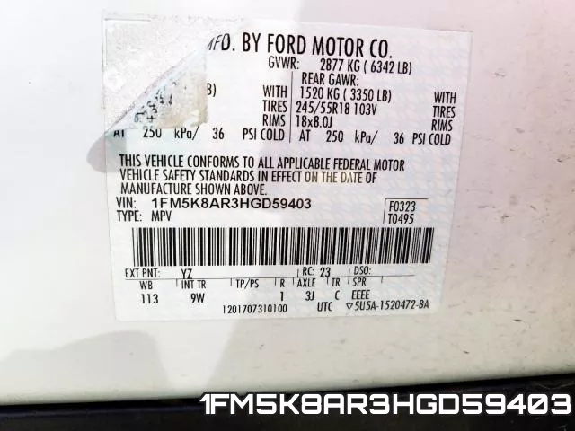 1FM5K8AR3HGD59403 фото 2