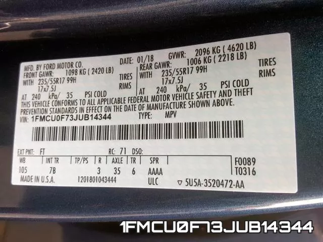 1FMCU0F73JUB14344 фото 2
