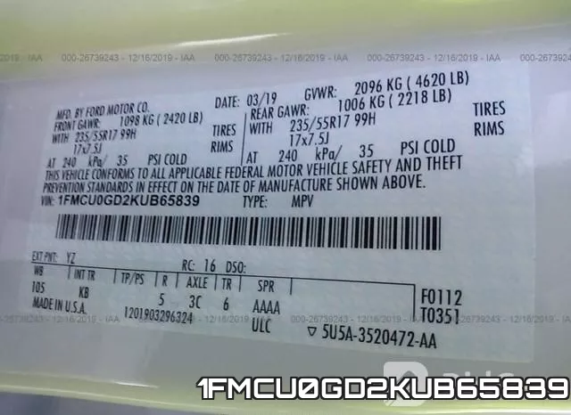 1FMCU0GD2KUB65839 фото 6