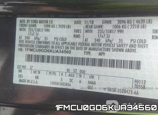 1FMCU0GD6KUA34560 фото 7