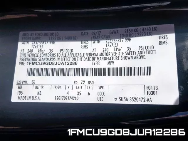 1FMCU9GD8JUA12286 фото 2