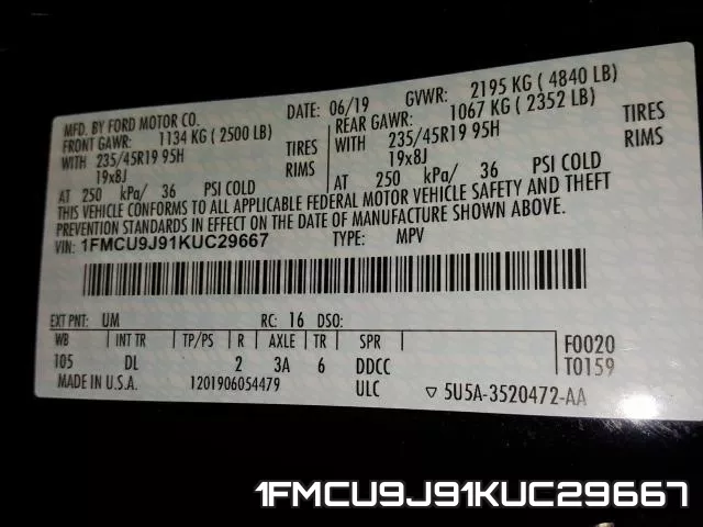 1FMCU9J91KUC29667 фото 2