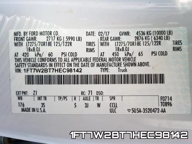 1FT7W2BT7HEC98142 фото 2