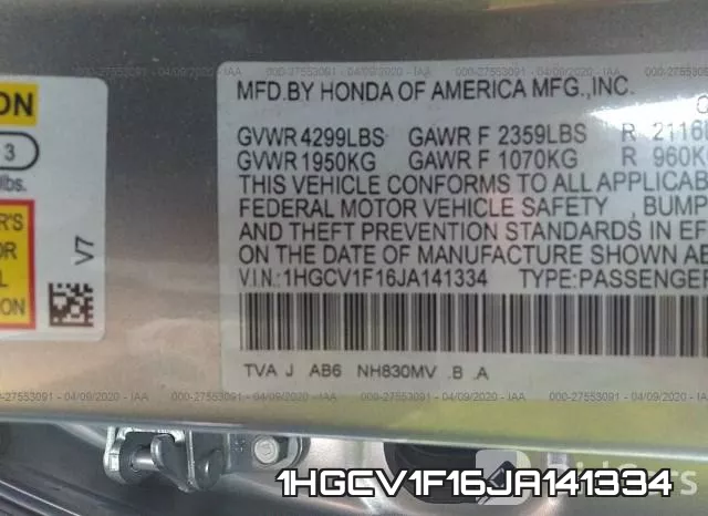 1HGCV1F16JA141334 фото 6