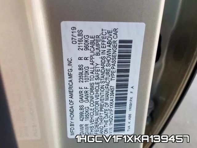 1HGCV1F1XKA139457 фото 2