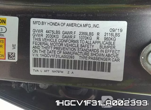 1HGCV1F31LA002393 фото 6