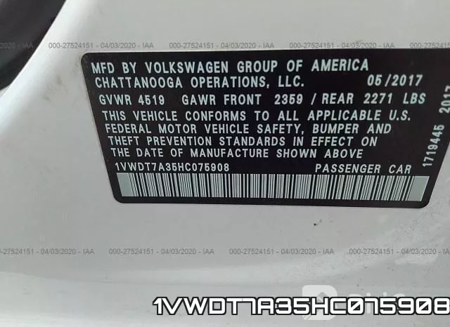 1VWDT7A35HC075908 фото 4