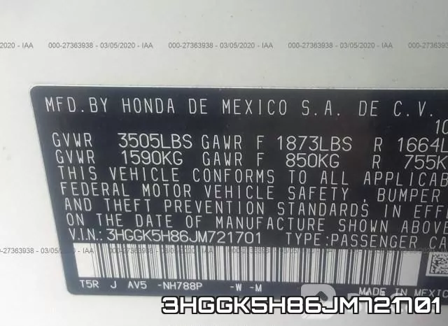 3HGGK5H86JM721701 фото 9