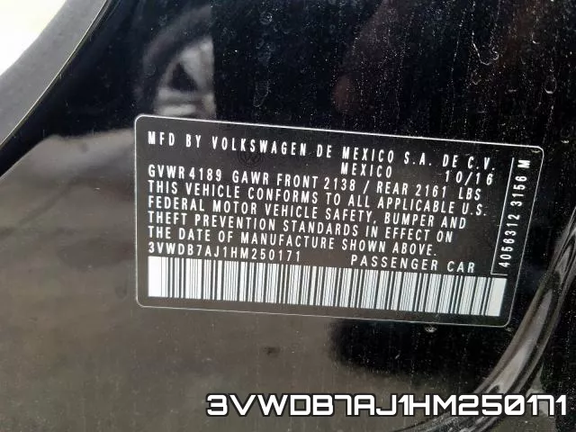 3VWDB7AJ1HM250171 фото 2