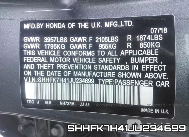 SHHFK7H41JU234699 фото 9