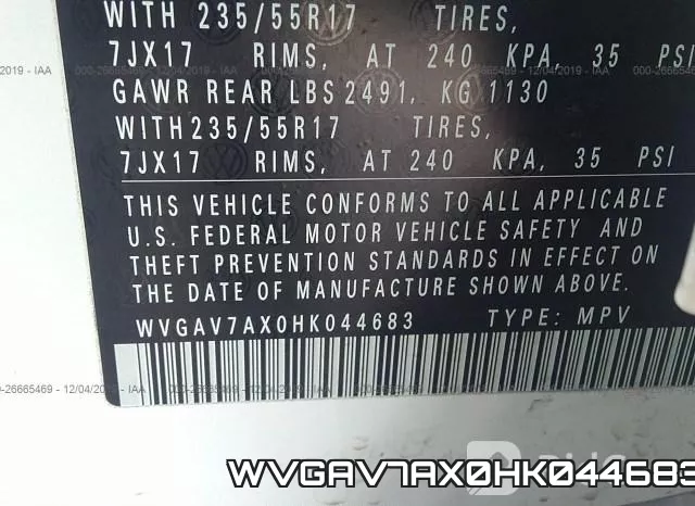 WVGAV7AX0HK044683 фото 9
