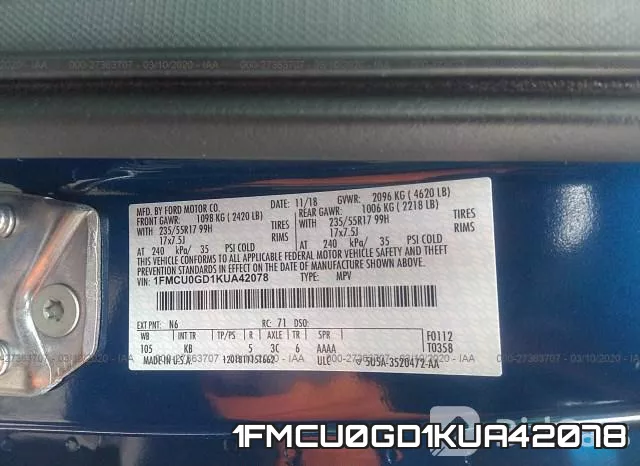 1FMCU0GD1KUA42078 фото 8
