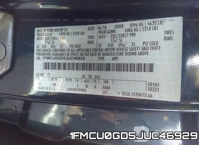 1FMCU0GD5JUC46929 фото 8