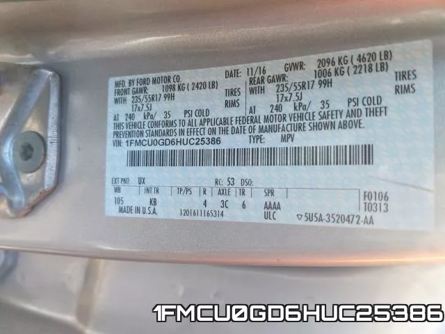 1FMCU0GD6HUC25386 фото 2