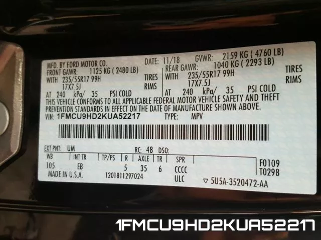 1FMCU9HD2KUA52217 фото 2